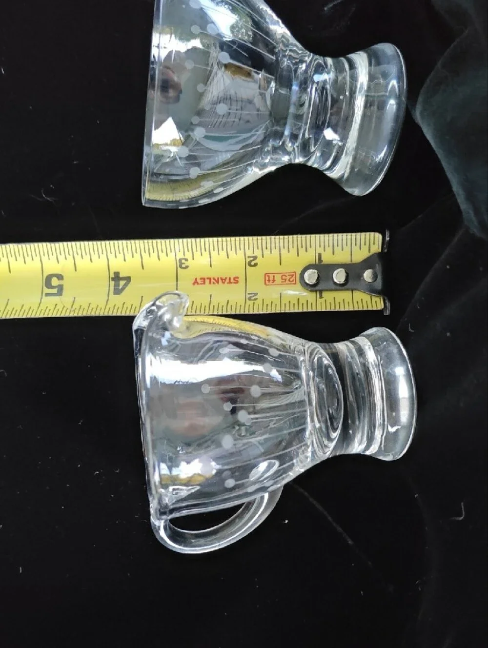 Clear Glass Creamer and Sugar Set with Etched Line And Dot Pattern